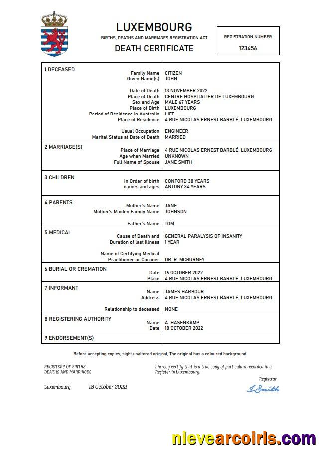 Luxembourg death certificate